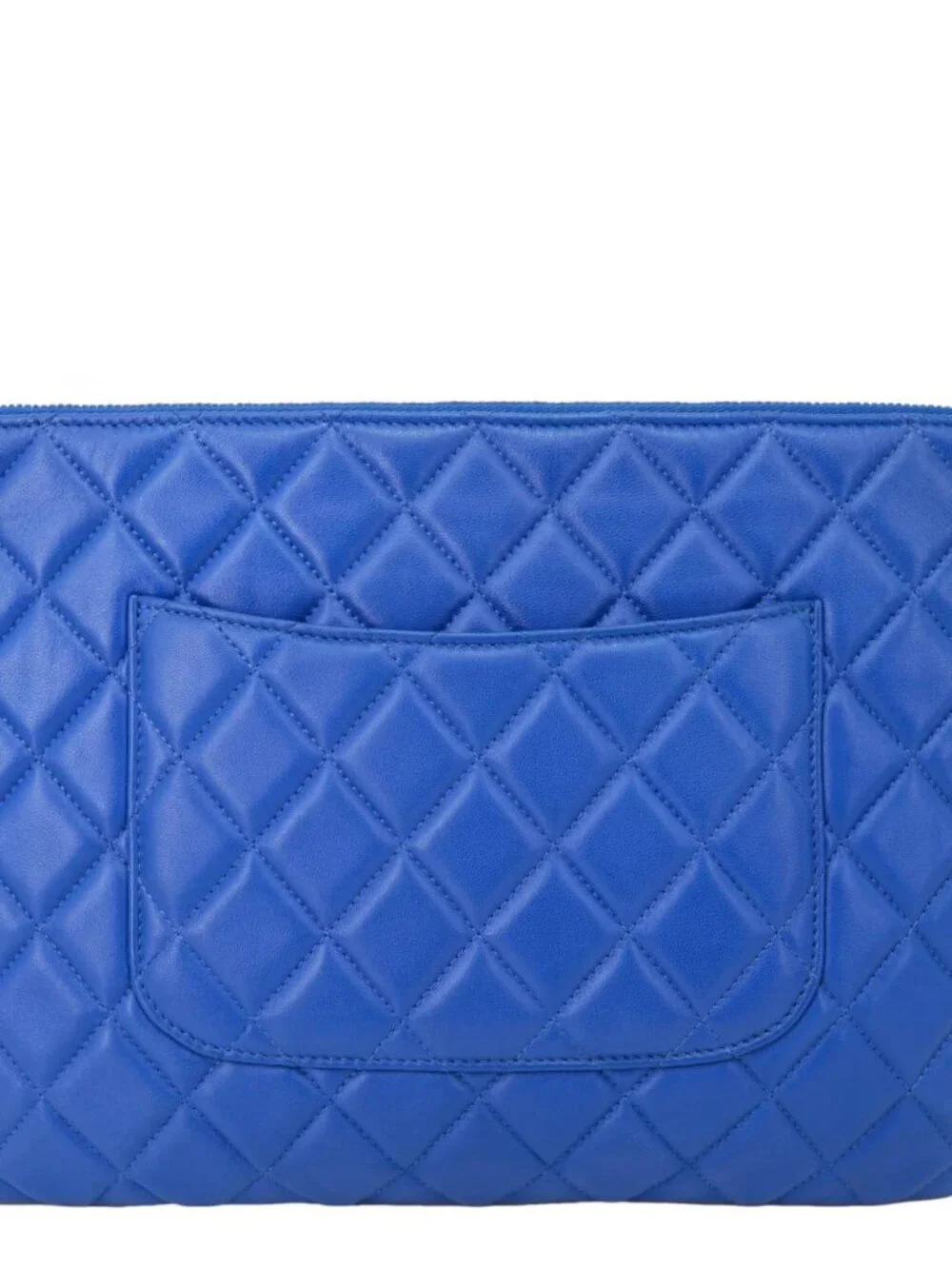 Chanel O Case Large Quilted Lambskin Leather Clutch Blue